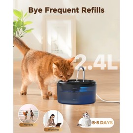 Cat Water Fountain for Cats Indoor: 80oz/2.4L Cat Fountains for Drinking - Quiet Pet Watering Bowls for Cats Inside - Black Kitten Waterer Supplies - for Small and Medium Animals