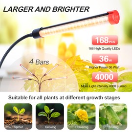 4-Head Table Top Grow Lights for Indoor Plants, Seed Starting, Bonsai with Timer, 36W Power Home Plug, FECiDA 2025 Full Spectrum Plant Growing Lamps, 16"-24" Height Adjustable