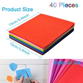 moinkerin 40Pcs Felt Fabric Sheets 15X15cm Felt Sheets Polyester Fabric for DIY Handwork, Assorted Color Patchwork Sewing Felt Sheet Arts and Crafts