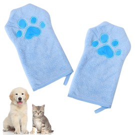Risipu 2 Pcs Dog Cleaning Gloves for Dogs and Cats, Ultra Soft Coral Fleece Dog Towels, Super Absorbent Washable for Small Medium and Large Cats Dogs Cute Cat Paw Gloves Towel (Blue)