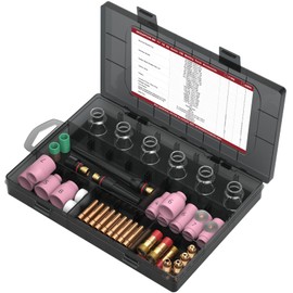 ARCCAPTAIN TIG Welding Torch Accessories kit 71 Pcs Alumina Nozzle Collets Body Stubby Gas Lens #12 Glass Cup consumables Kit For WP-17/18/26-Black