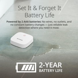 D-Link Next-Gen WiFi Water Leak Detector Sensor Pod—Loud 100 dB Sound Alarm—App Alert—No Hub Required—Works with Google—1000ft Ultra-Long Range—Expandable (SW-A2)