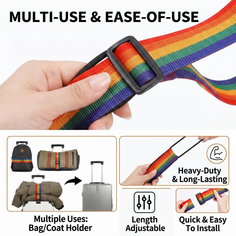 Add-A-Bag Luggage Straps 4 Pack, Adjustable Elastic Bungee Travel Suitcase
