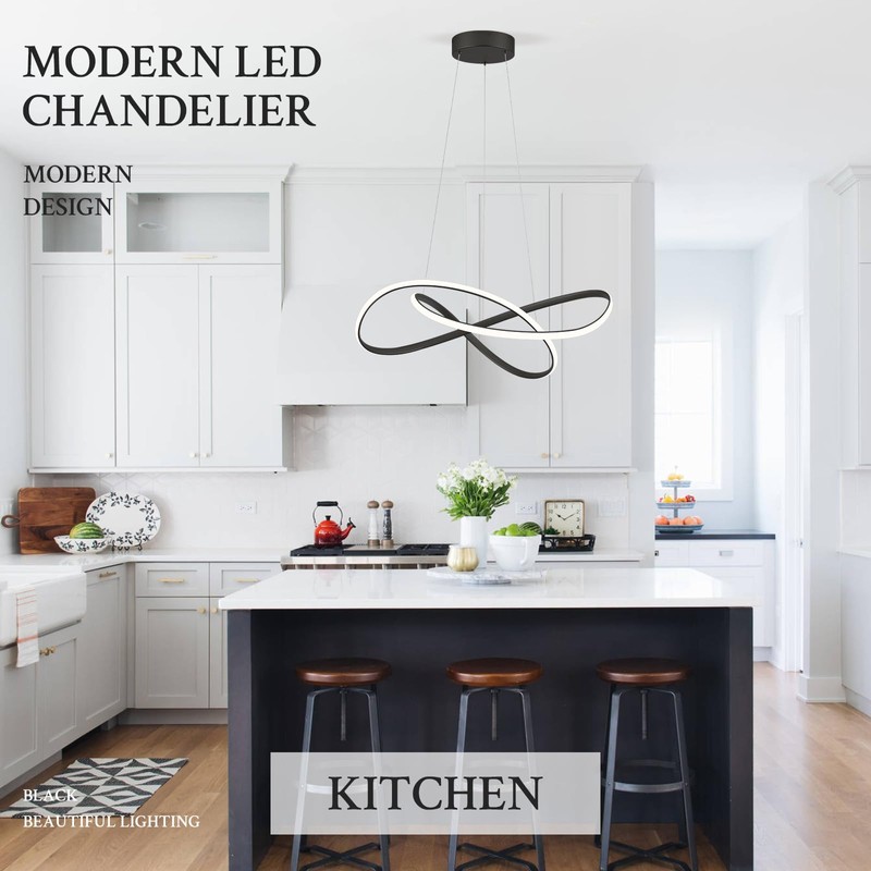 Sparklelf Modern Chandelier Black D20in LED Pendant Light Fixtures for
