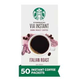 Starbucks VIA Instant Coffee, Dark Roast Coffee, Italian Roast, 100% Arabica, Single-Serve, 1 Box (50 Packets)