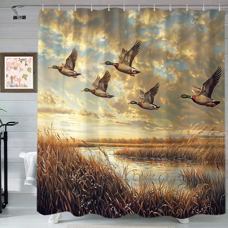Sanzugh Rustic Hunting Duck Shower Curtain, Camo Wildlife Ducks Camouflage