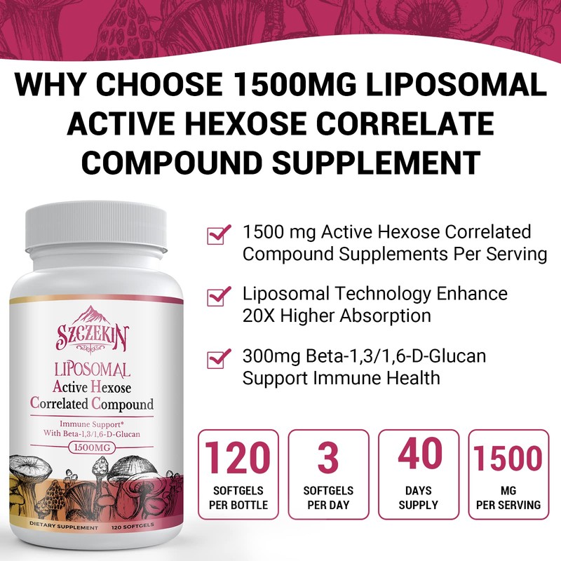 SZCZEKIN 1500mg Liposomal Active Hexose Correlated Supplement,480 Soft Gels Beta-Glucans