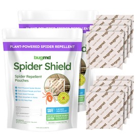 BugMD Spider Shield Repellent Pouches (2 Pack, 8 Pouches) Plant-Based Indoor & Outdoor Spider Repellent | Safe for Pets & Family | Natural Citronella, Rosemary & Lemongrass Oils