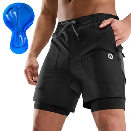 Nepest Mens Mountain Bike Shorts 3D Padded MTB Shorts Loose-fit Bicycle Biking Biker Baggy Cycling Pants with Zipper Pockets Black/Dark Grey,L