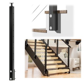 Muzata Black Side Mount Stair Cable Railing Post 36 Inch for 25-35 Degrees Stair 36"x2"x2" Patent Design for Both Left&Right Side Cable Railing System Kit Indoor Outdoor PF01 BB4S