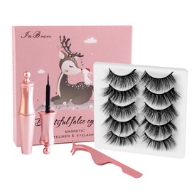 Magnetic Eyelashes with Eyeliner, InBrave 6D Reusable Magnetic False Lashes and Liner Natural Look with Applicator - No Glue Needed (5 Pairs)
