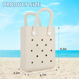 KNOWENAT Mini Beach Rubber Tote Bag - Small Waterproof Bitty Washable Handbag with Charms for Women (Apricot(strapless))