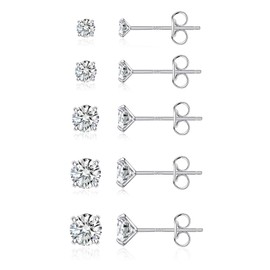 PRETOLE Sterling Silver Stud Earrings, Sterling Silver Earrings 925 Silver Diamond Stud Earrings Hypoallergenic White Gold Plated Stud Earrings Set Cubic Zirconia Stud Earrings for Women 3/4/5/6/7mm