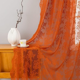 Burnt Orange 90 Curtains Length 2 Panel for Living Room Rustic Floral Retro Lace Semi Sheer Window Curtain Drapes for Bedroom Dining Room Office Boho Neutral Aesthetic Decor 52 Wx90 L Terracotta