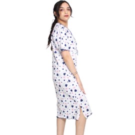 Leedya Women's Hospital Birth Nightgown – Women's Summer Postpartum and Maternity Night Gown – 7 Button Opening for Nursing – 100% Cotton Made in Italy, 706 - Fant5-23 Blue, M