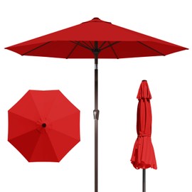 Patio Kingdom 9FT Patio Umbrella with Fiberglass Ribs, Outdoor Market Table Umbrella with Crank and Tilt, UV Resistant Waterproof Canopy for Patio, Garden, Deck, Pool, Red