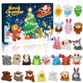 Calendario de Adviento 2025, calendario de cuenta regresiva de Navidad 24 días con mini juguetes de peluche de animales de peluche, decoración de árbol de Navidad, rellenos de calcetines, regalos de