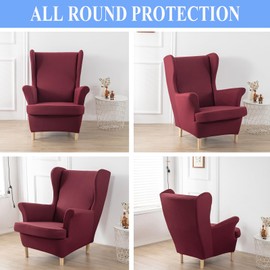 SHILINTONG Wingback Chair Covers, 2-Piece Set, Stretch Spandex Slipcover with Elastic Base, Non-Slip Furniture Protector for Living Room, Bedroom (Fits Chairs 31-36 Inches)