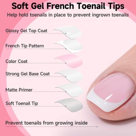 Toe Press On Nails, 240Pcs White French Press On Toenails Kit, Pink Square Pre-Designed Soft Gel False Toenail Extension, 12 Size Full Cover Fake Toenail Press Ons for Women