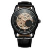 WINNER Male Mechanical Watch Leather Strap Fashionable Round Wristwatch(Black Rose