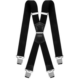 Decalen Mens Suspenders X Style Very Strong Clips Adjustable One Size Fits All Heavy Duty Braces (Black 1)