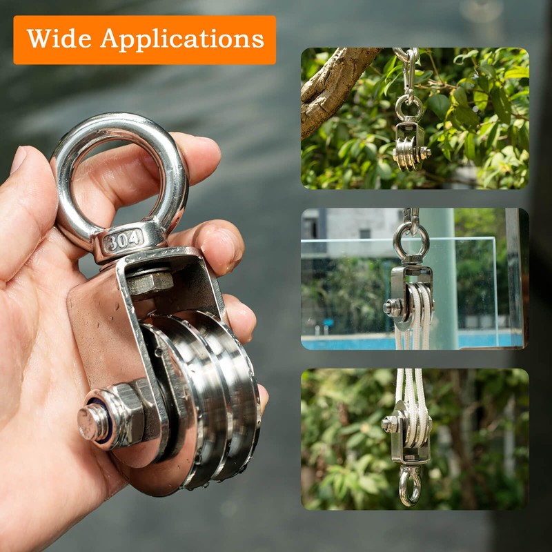 Hoist Pulley System Heavy Duty Stainless Steel, Snatch Swivel Block