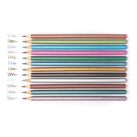 Baker Ross AR934 Metallic Colouring Pencils-Pack of 12, Essentials for Kids Drawings and All Arts and Crafts Activities, Assorted, 12 Count (Pack of 1)