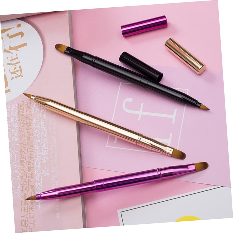 FRCOLOR 2pcs Retractable Double-ended Lip and Eyeliner Brush Portable Makeup