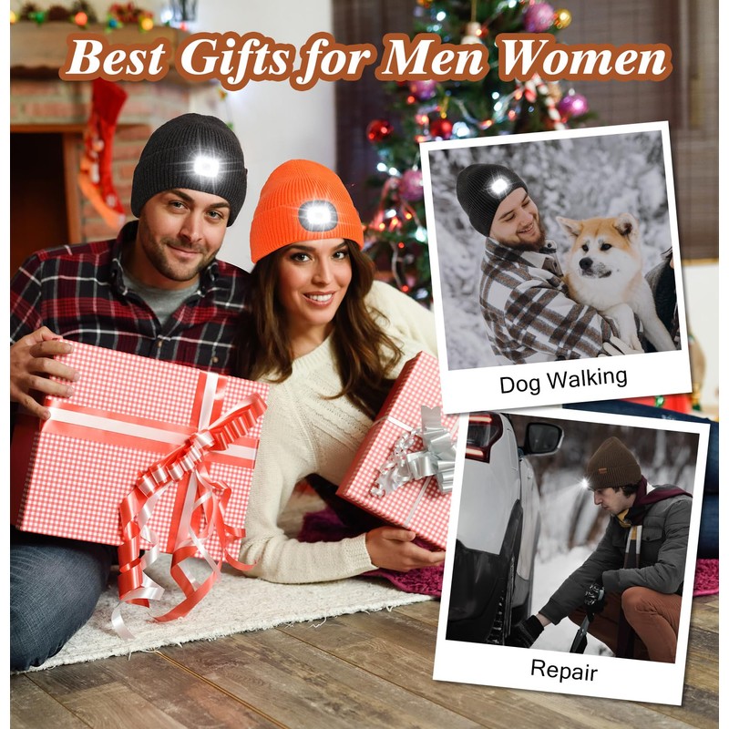 YunTuo Fleece Lined Hat with Light, USB Rechargeable LED Beanie