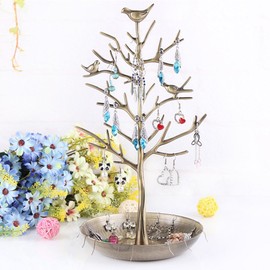 KUKI SHOP Tree Jewelry Stand Rack Metal for Earrings Rings Necklaces Bracelets Holder Tower Organizer Display Hanger Stand Rack with Plate, Gold