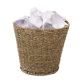JVL Natural Round Seagrass Waste Paper Basket Bin, 28 x 25 cm