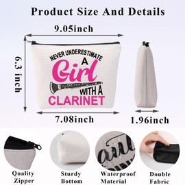 PLITI Klarinetten-Geschenk, Klarinettenspieler-Geschenk, Klarinettenspieler-Geschenk, Klarinettenliebhaber, Geschenk, unterschätzen Sie nie EIN Mädchen, mit Einer Klarinetten-Make-up-Tasche, Girl