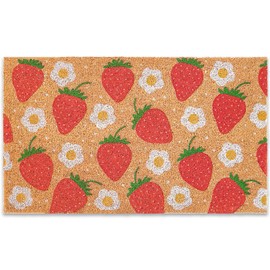 JarThenaAMCS Strawberry Floral Welcome Doormat Cute Front Door Coir Mat Non-Slip Door Rugs Indoor Outdoor Carpet Floor Mat for Summer Home Office Yard Garden Decor, 15.7 x 27.6 Inch
