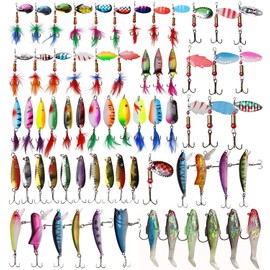 Fishing Lures Kit Spoon Spinnerbaits Swimbait Crankbaits Minnow Variety Kit Rooster Tail Trout Spinner Salmon Spoons Walleye Assorted Metal Hard Lures Spinners Bait(KITS-66PCS)