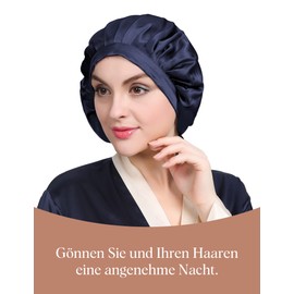 LilySilk 100% Maulbeerseide Schlafmütze rutschfest verstellbar und atmungsaktiver Kopfbedeckung Seidenhaube zum Schlafen Nachtmütze mit elastischem Band für alle Haartypen,Dunkel Blau