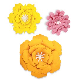 Carson Dellosa Creatively Inspired Dimensional Flower Bulletin Board Cutouts, 3 Orange, Yellow, and Pink Flower Decor Classroom Cutouts for Bulletin Board Decorations, Spring Decor and Classroom Decor