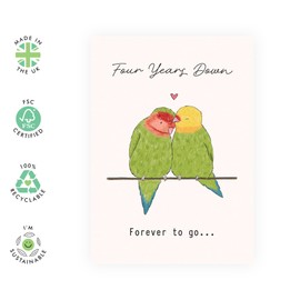4th Anniversary Card for Couples – Romantic Greeting Card “Four Year Down Love Birds” - Gifts for Wife, Husband, Spouse, Partner, Him, Her - Fourth Year Together -Comes with Stickers
