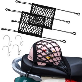 2PCS Motorcycle Cargo Net, Motorcycle Bungee Cargo Net 10.3"X15.4" Helmet Net Luggage Rack High Elastic Double Layer Bungee Net Thicken Motorcycle Accessories with Adjustable Hooks for Motorcycle Bike