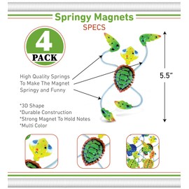 COTA Global Sea Turtle Refrigerator Springy Magnets Set of 4 - Assorted Color Ocean Life Animal Springy Magnets for Kitchen Fridge Door, Cool Nautical Home & Office Novelty Decor Accessory - 4 Pack