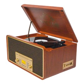 Victor VWRP-5000 Monument 8-in-1 Bluetooth Turntable with 3-Speed Vinyl Record Player, Cassette, CD Player, AM/FM Radio, USB, Aux Input, and Built-in Speakers – Ideal for Vinyl Lovers