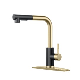 FORIOUS Kitchen Faucets with Pull Down Sprayer, Stainless Steel Single Handle Classic Pull Out Bar Sink Faucet for Farmhouse Laundry RV, with Deck Plate for 1 or 3 Holes, Black Gold