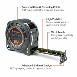 Crescent Lufkin 1-3/16" x 25' Shockforce Nite Eye G1 Dual Sided Tape Measure | L1125B-02