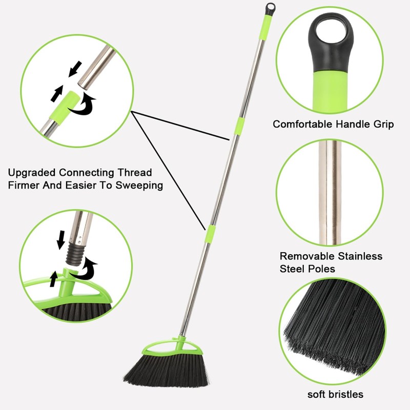 Soft Bristles Green Angle Broom Long Handle Indoor Broom for