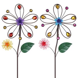 YEAHOME Garden Decor for Outside, 2 Pack 22.2“ Hollow-Out Flower Garden Stakes Spring Decor, Metal Flowers with Shaking Head Yard Art for Outdoor Lawn Backyard Porch Patio Garden Decorations