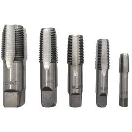 KEWAYO NPT Thread Forming Taps - 5 Pieces 1/8", 1/4", 3/8", 1/2", 3/4" Pipe Taps Set with Storage Box Drill Bits for Cleaning or Re-Thread Damaged or Jam Pipe Threads, High-Speed Steel Material