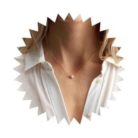 Iaceble Bohemia Single Pearl Necklace Choker Chain Minimalist Floating Pearl Choker Necklace Gold Tiny Pearl Necklace Chain Pearl Pendant Necklace Jewelry for Women(Gold)
