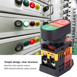 APBB-22 / 25N LED Light Double Push Button Switch NO + NC Momentary Push Button Switch Red or Green Buttons 74 x 55 x 29 mm / 2.91 x 2.17 x 1.14 Inch (220V)