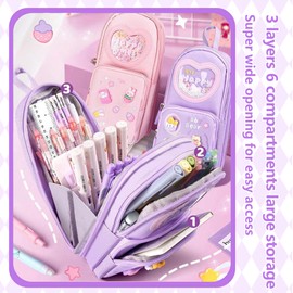 UINSUE Mini Backpack Pencil Case Art Marker Storage Canvas Makeup Pocket Small Gadget Bag Organizer Random Free of Highlighters (Purple)