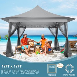 COBIZI 12x12 Pop Up Gazebo Canopy Tent Easy Up Outdoor Gazebo Waterproof Upgrade Portable Gazebo with Mosquito Nettings and Carry Bag for Patio Garden Lawn