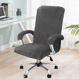 Zinueen Velvet Office Chair Cover with Armrest, Stretch Chair Covers, Gaming Chair Cover, Elastic Chair Covers for Office Chair, Computer Chair, Swivel Chair (Grey, XL)